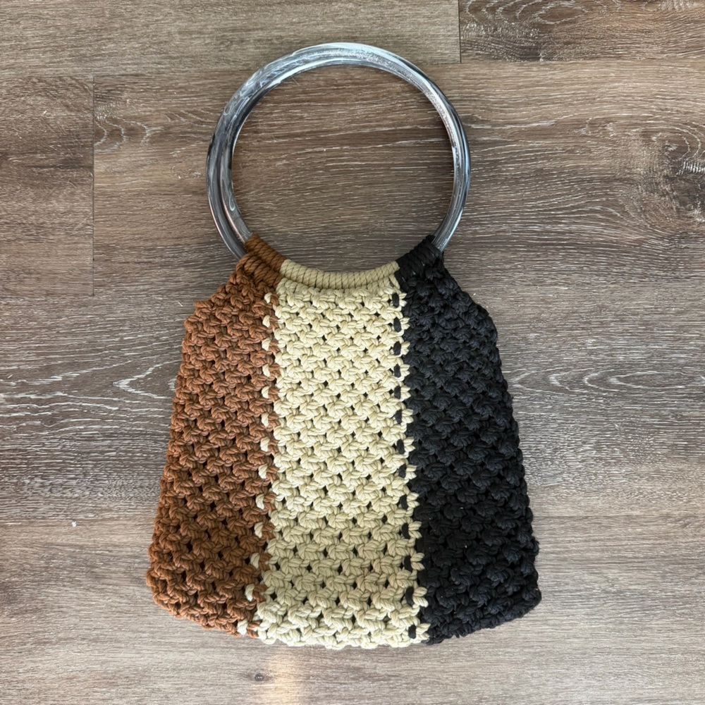 Brown, Cream, and Black Crochet Bag